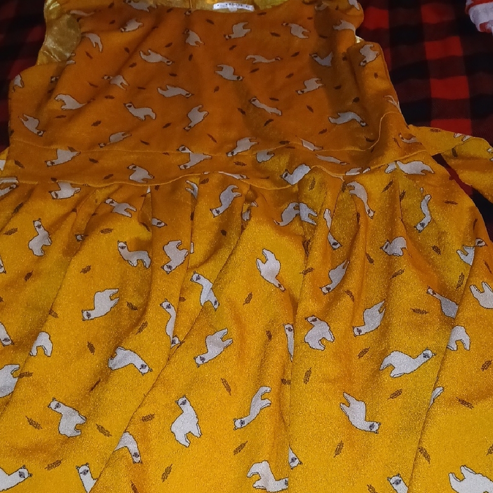 Yellow Kids Casual Dress with Bear Print